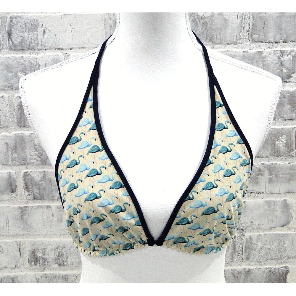 Tory Burch Bikini Medium STRING TOP Blue Green Flamingo Reversibl Gold Cube Logo